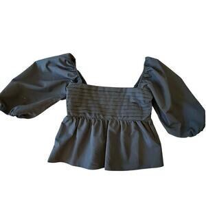 MI AMI Black Babydoll Puff Sleeve Shirt Top Blouse Women size S
